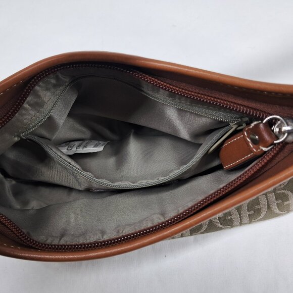 Vtg Fossil Brown Green Signature Jacquard Fabric Leather Trim Shoulder Demi Bag - Picture 8 of 14